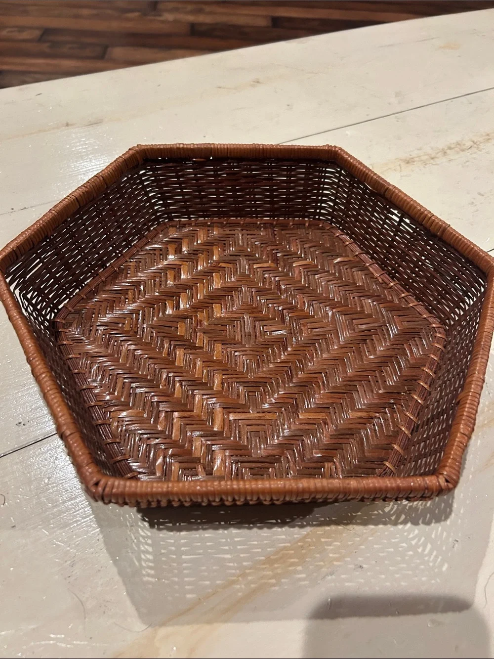 Vintage Woven Hexagon Brown Decorative Basket - Home Accents